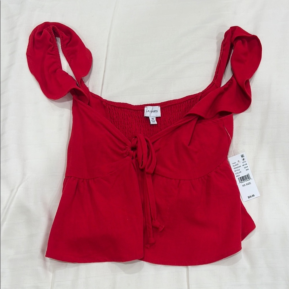 LA HEARTS Red Flutter Sleeve Camisole with Tie Front